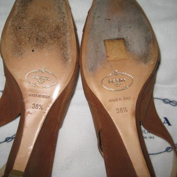❤️AMAZING! PRADA Italy Brown Peeptoe Slingback Sandals Shoes 38.5 +Dustb… - Picture 5 of 7